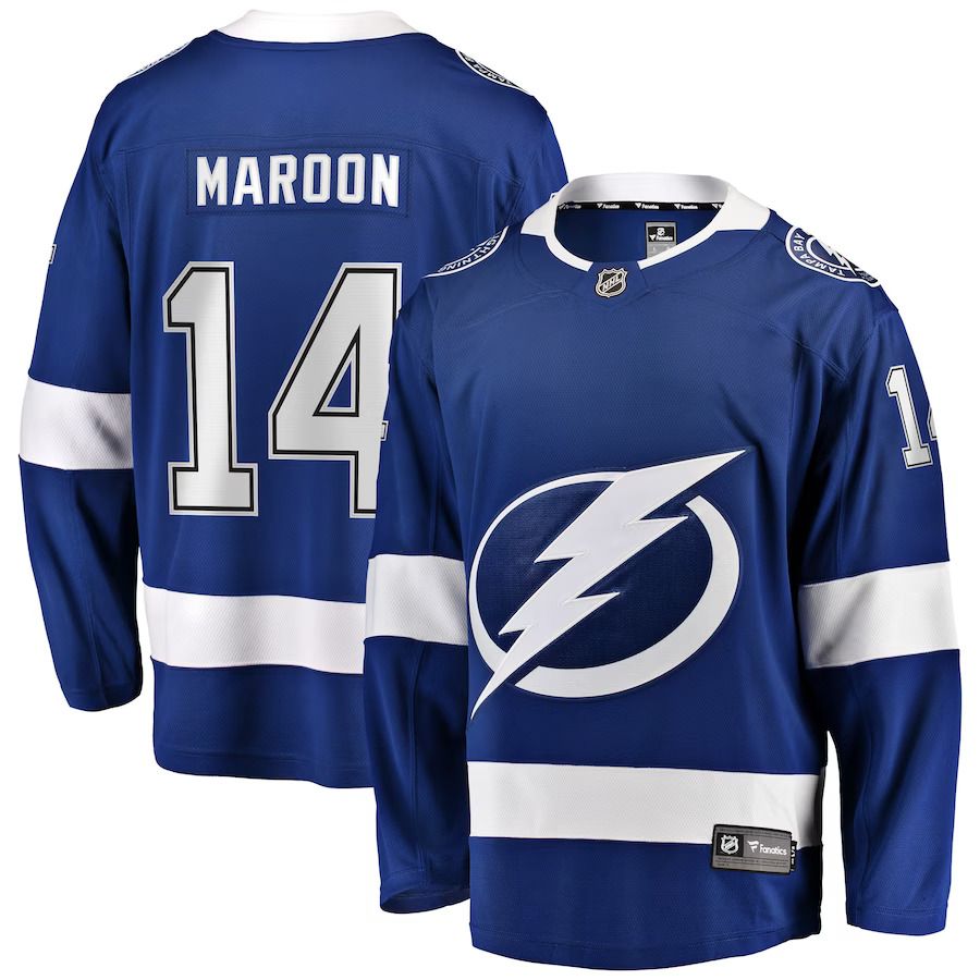 Men Tampa Bay Lightning #14 Pat Maroon Fanatics Branded Blue Replica Player NHL Jersey